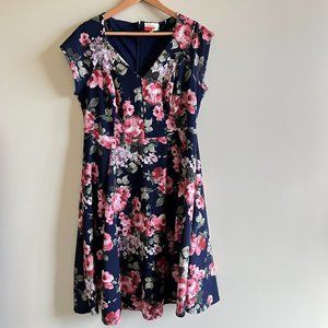 Modcloth Navy and Pink Floral Midi Dress